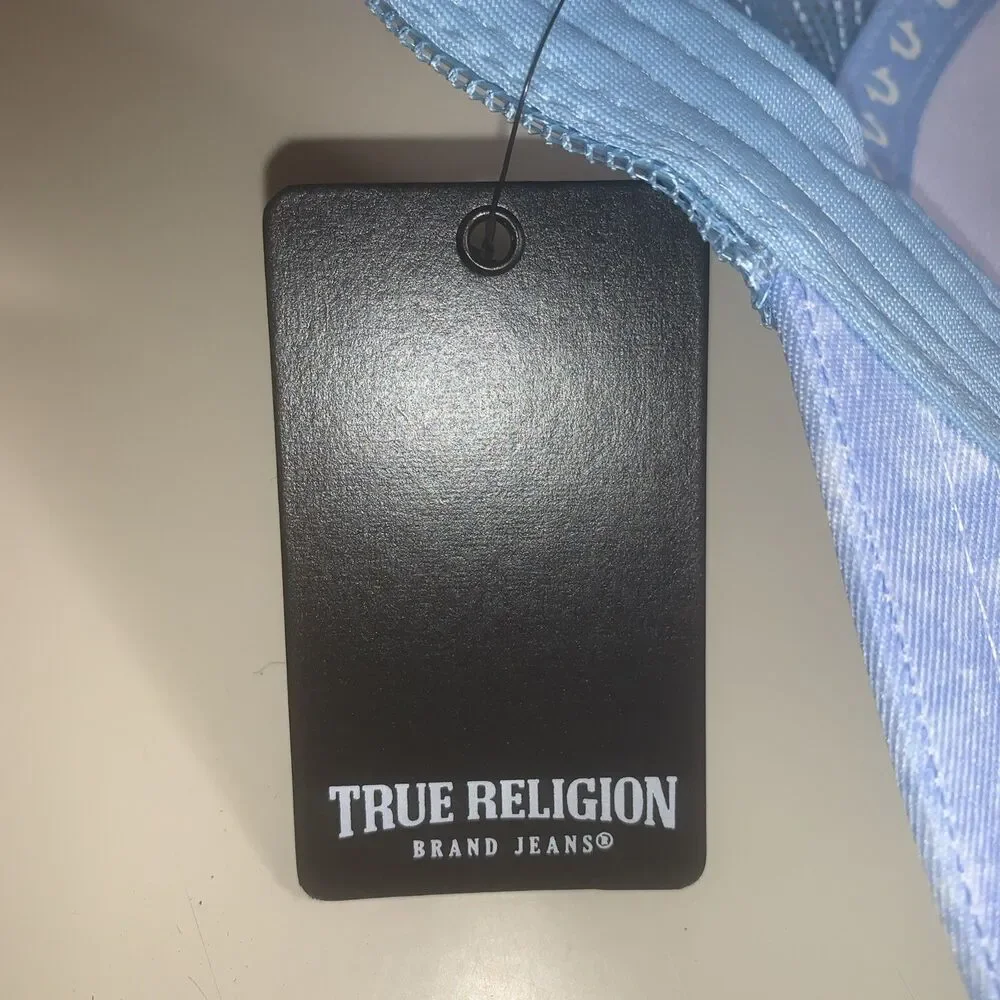 True Religion Blue Trucker Hat OS Logo Cap Adjustable Mesh Back